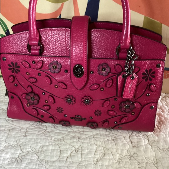 Coach Pink Willow Floral Mercer Satchel Leather w/ Crossbody - Picture 9 of 15